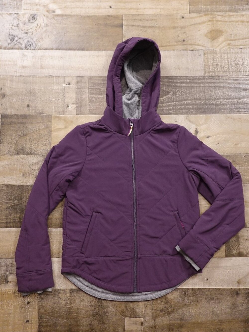 Athleta Girl Hooded Jacket Girls Large 12 Purple Quilted Athletic Full Zip